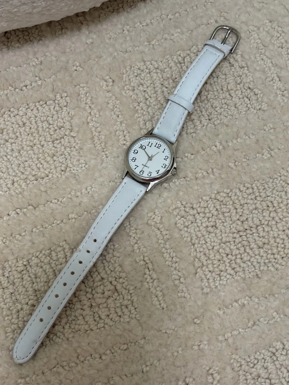 Classic White Leather-Strap Women’s Watch